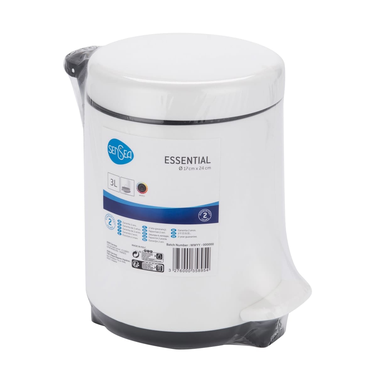 3LT WHITE PLASTIC DUSTBIN WITH PEDAL