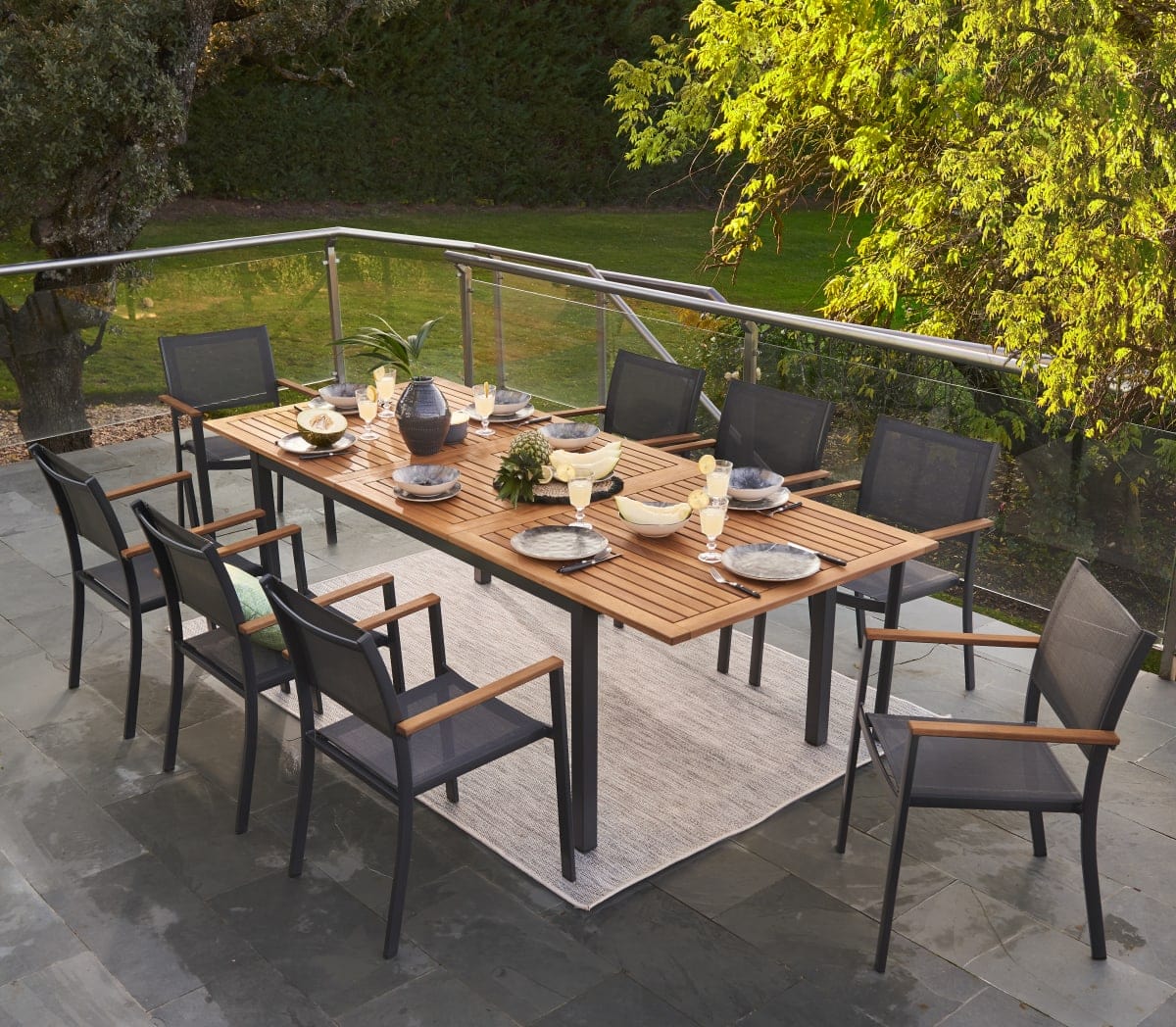 Bricocenter TAVOLO ALLUNGABILE ORIS NATERIAL 6-8 POSTI RETTANGOLARE ALU. TOP LEGNO 99X180-240XH75