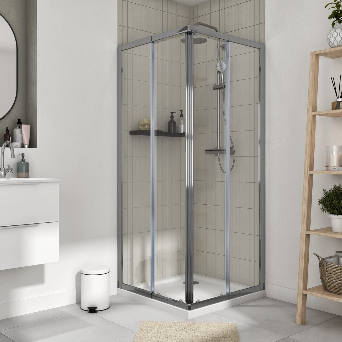 Bricocenter ESSENTIAL SQUARE SHOWER STALL 70-80X70-80 H185 CM CLEAR GLASS CHROME FRAME