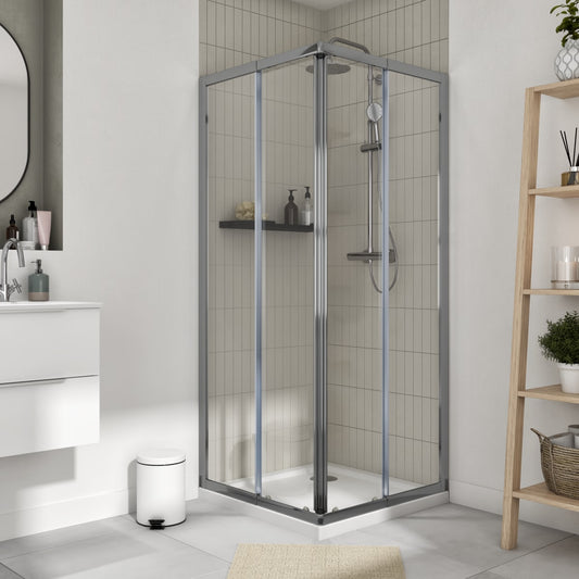 ESSENTIAL SQUARE SHOWER STALL 70-80X70-80 H185 CM CLEAR GLASS CHROME FRAME