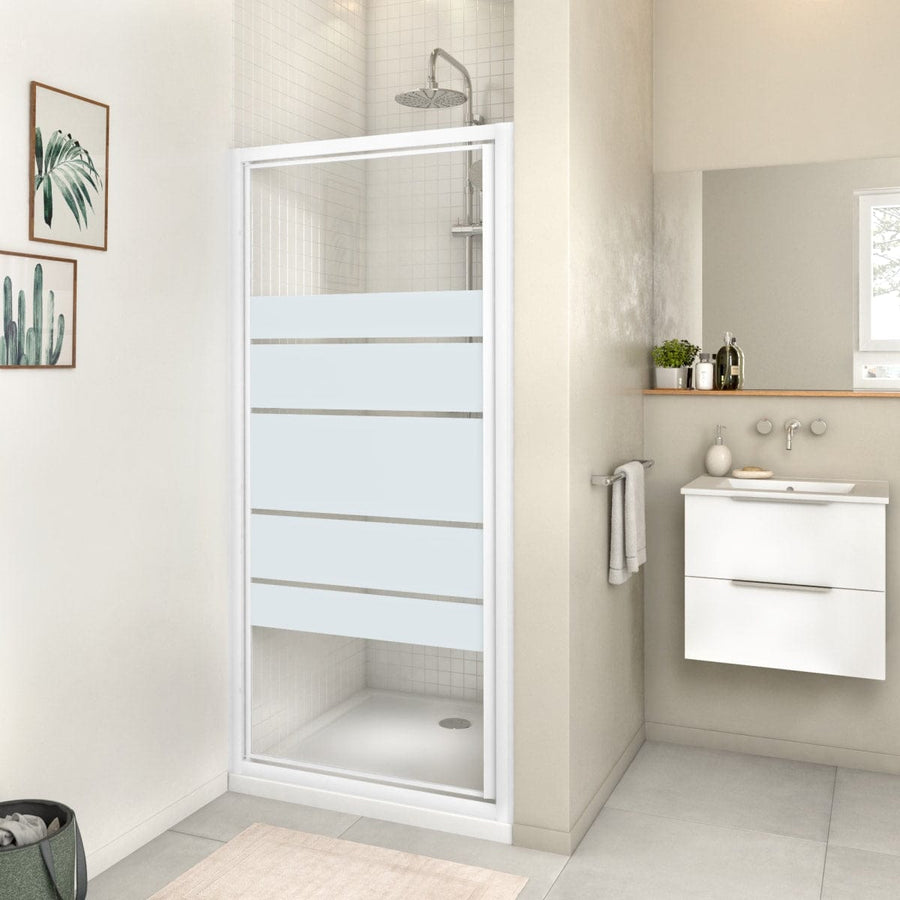 Bricocenter SWING DOOR ESSENTIAL SENSEA L 80 H 185 CM SCREEN PRINTED GLASS 4 MM WHITE PROFILES