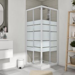 ESSENTIAL SENSEA SQUARE SHOWER STALL 70-80 X 70-80 H 185 CM SCREEN PRINTED GLASS 4 MM WHITE
