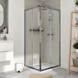 ESSENTIAL RECTANGULAR SHOWER CUBICLE 70-80 X 80-90 H180 CM CLEAR GLASS CHROME FRAME