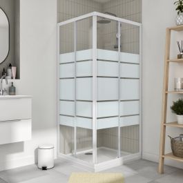 ESSENTIAL SENSEA RECTANGULAR SHOWER CUBICLE L70-80 X 80-90 H 185CM SCREEN-PRINTED GLASS 4MM WHITE
