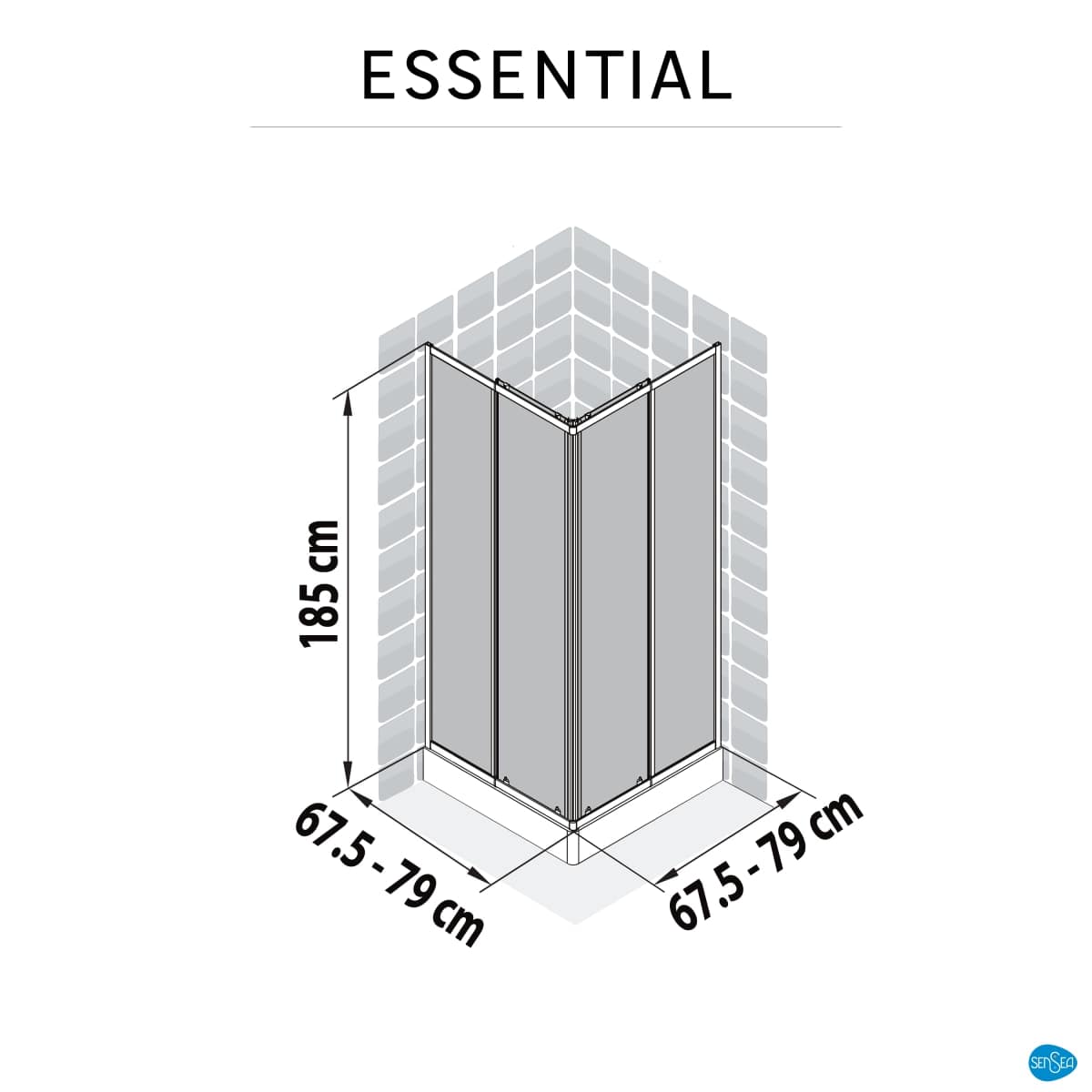 Bricocenter BOX DOCCIA QUADRATO ESSENTIAL SENSEA 70-80 X 70-80 H 185 CM VETRO SERIGRAFATO 4 MM BIANCO