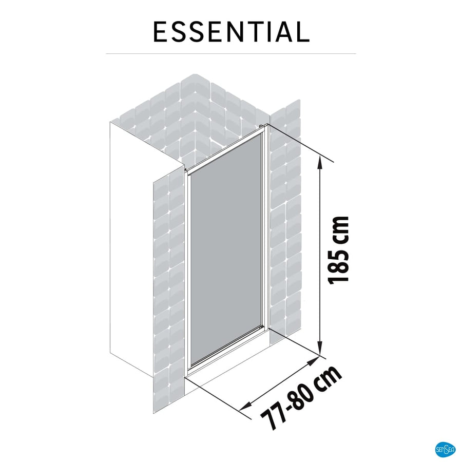 Bricocenter SWING DOOR ESSENTIAL SENSEA L 80 H 185 CM SCREEN PRINTED GLASS 4 MM WHITE PROFILES