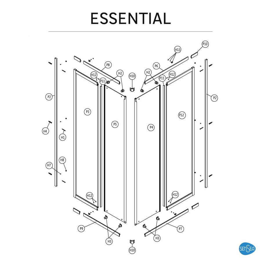 Bricocenter ESSENTIAL SENSEA RECTANGULAR SHOWER CUBICLE L70-80X90-100 H185 CM SCREEN-PRINTED GLASS 4MM WHITE