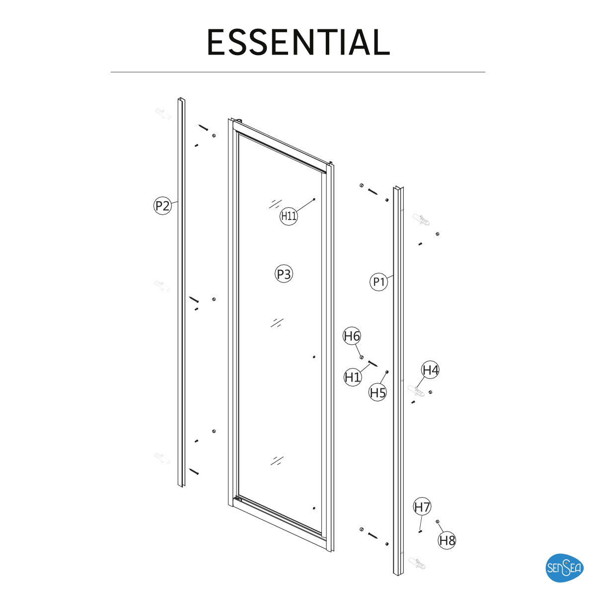 ESSENTIAL SENSEA HINGED DOOR W 70 H 185 CM SCREEN-PRINTED GLASS 4 MM WHITE