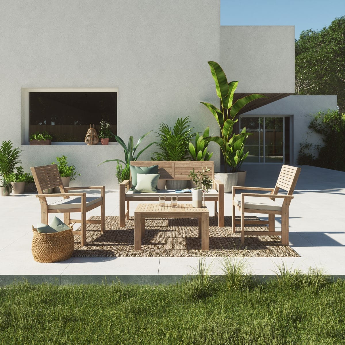 Bricocenter SOLIS NAZERAL - Coffee Set - seats 4 - Wood Acacia with cushions