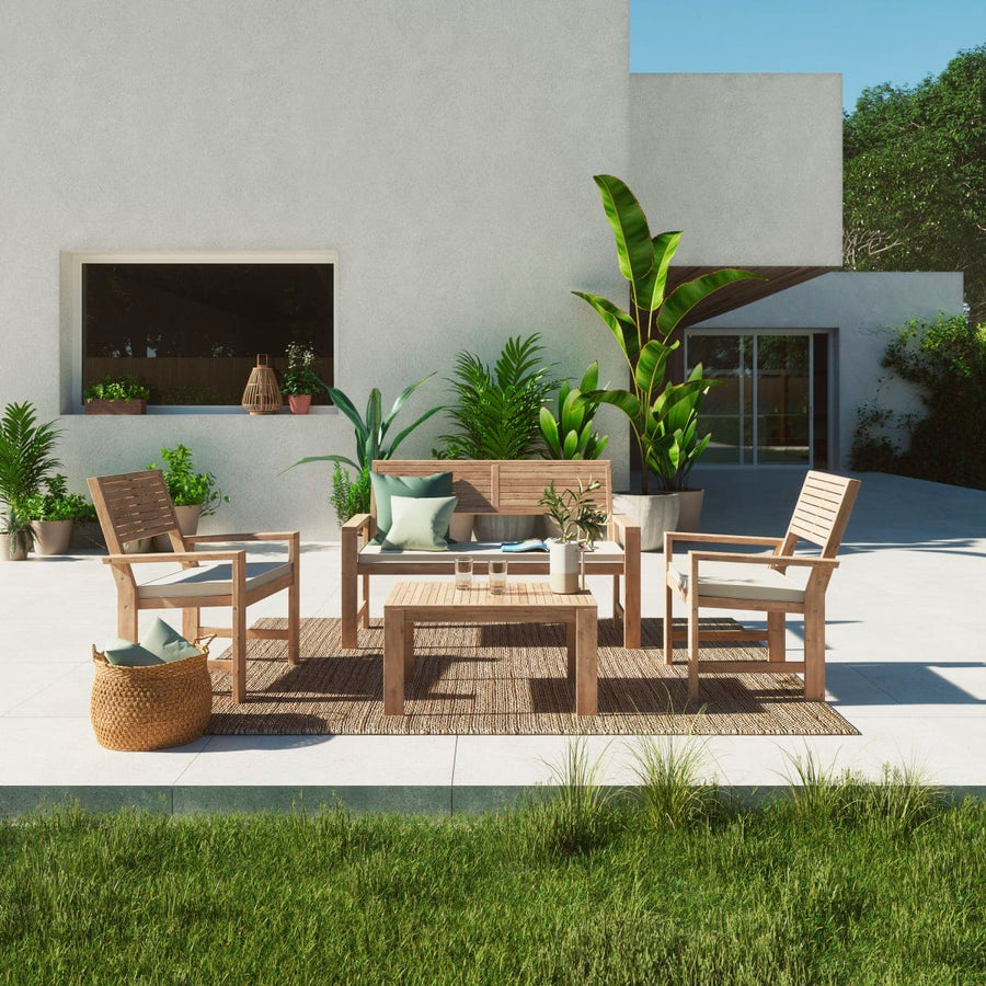 Bricocenter SOLIS NAZERAL - Coffee Set - seats 4 - Wood Acacia with cushions