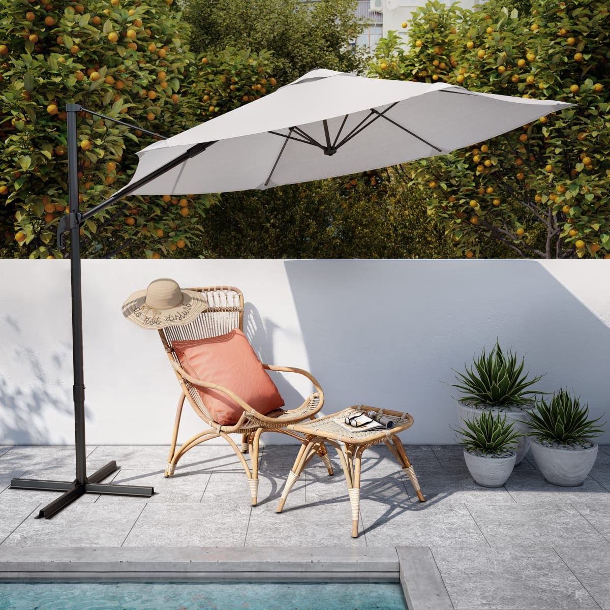 Bricocenter AVEA NATERIAL - Steel and aluminum umbrella with white polyester tarpaulin D 2.9 M
