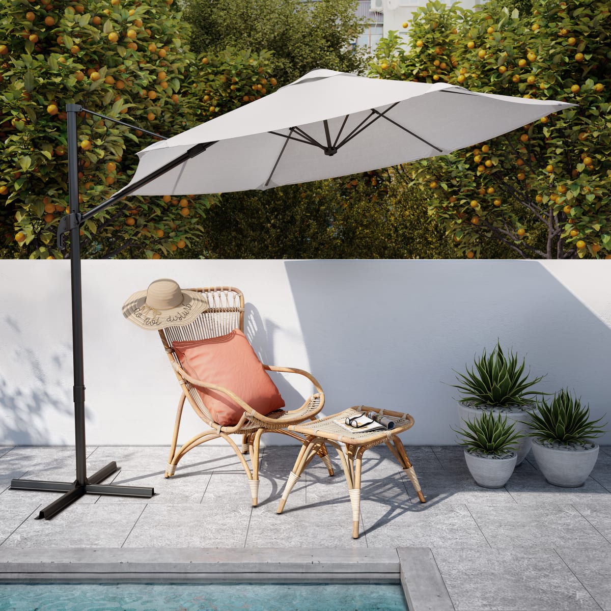 AVEA NATERIAL - Steel and aluminum umbrella with white polyester tarpaulin D 2.9 M