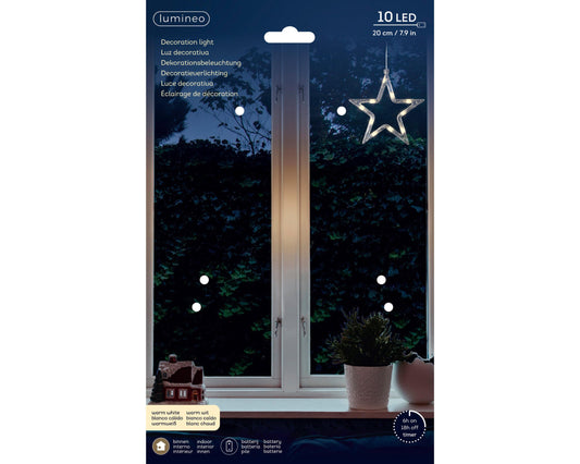 Transparent plastic window light decoration, 17 cm in diameter, with warm white micro LEDs