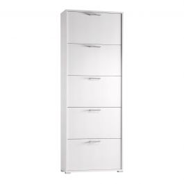 DOUBLE DEPTH WHITE SHOE RACK CM67X28X183H , 5 FLAP DOORS , UP TO 18 PAIRS