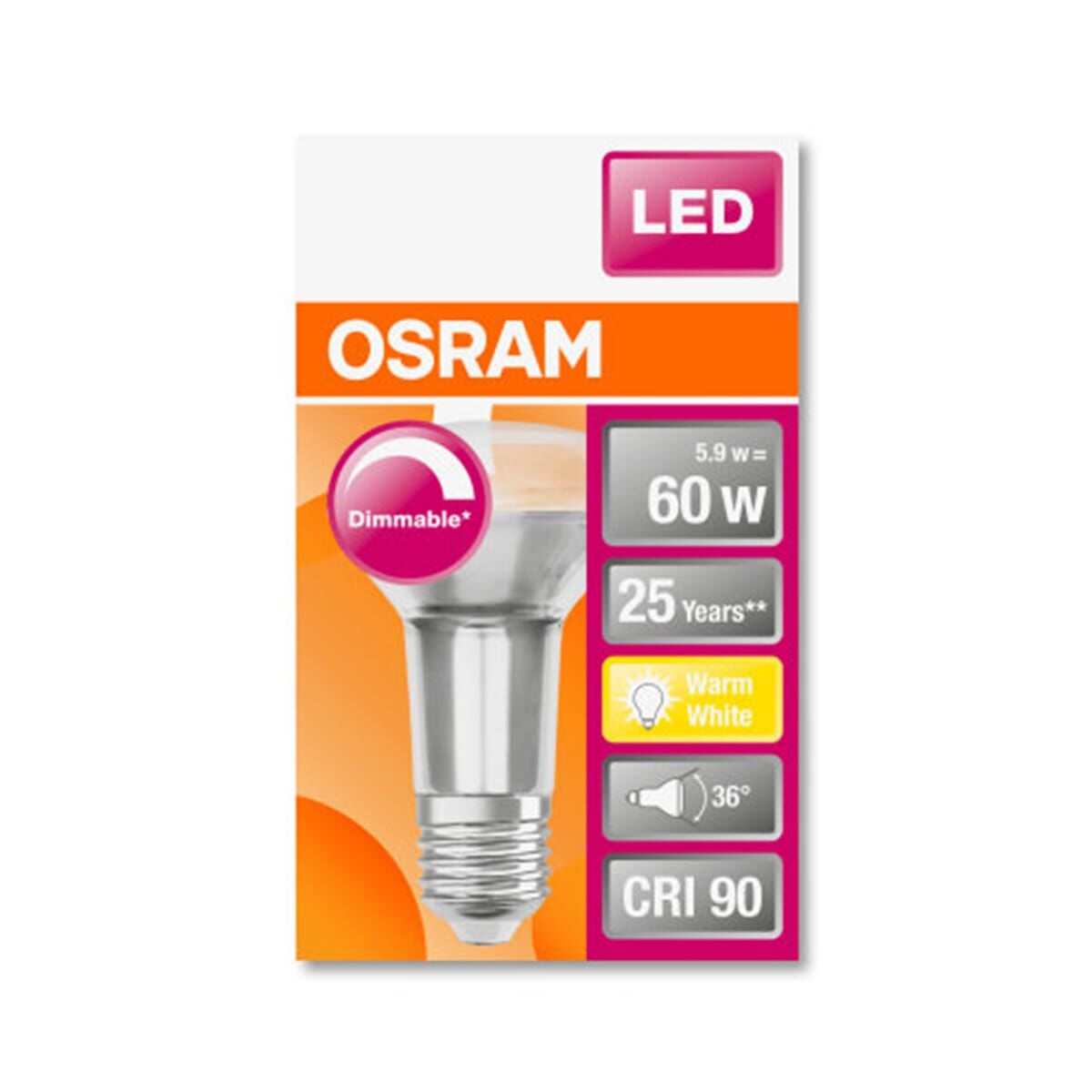 LED BULB E27=60W R63 WARM LIGHT DIMMABLE