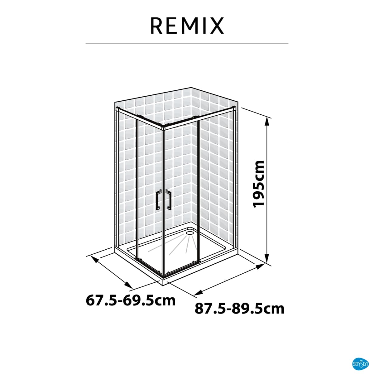 Bricocenter BOX DOCCIA RETTANGOLARE REMIX SENSEA L 70 X 90 H 195 CM VETRO 6 MM TRASPARENTE NERO