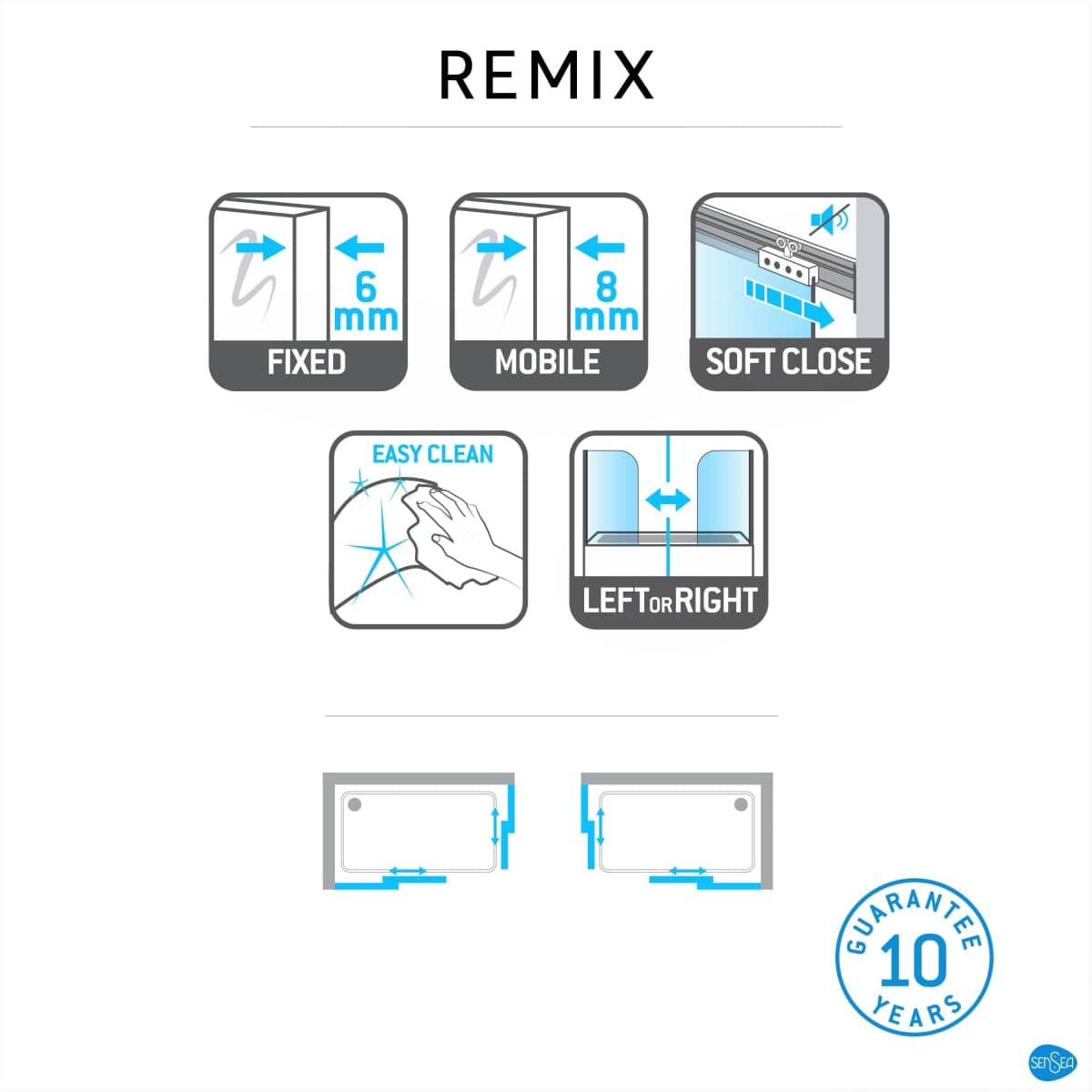 Bricocenter BOX DOCCIA RETTANGOLARE REMIX SENSEA L 70 X 100 H 195 CM VETRO 6 MM TRASPARENTE NERO