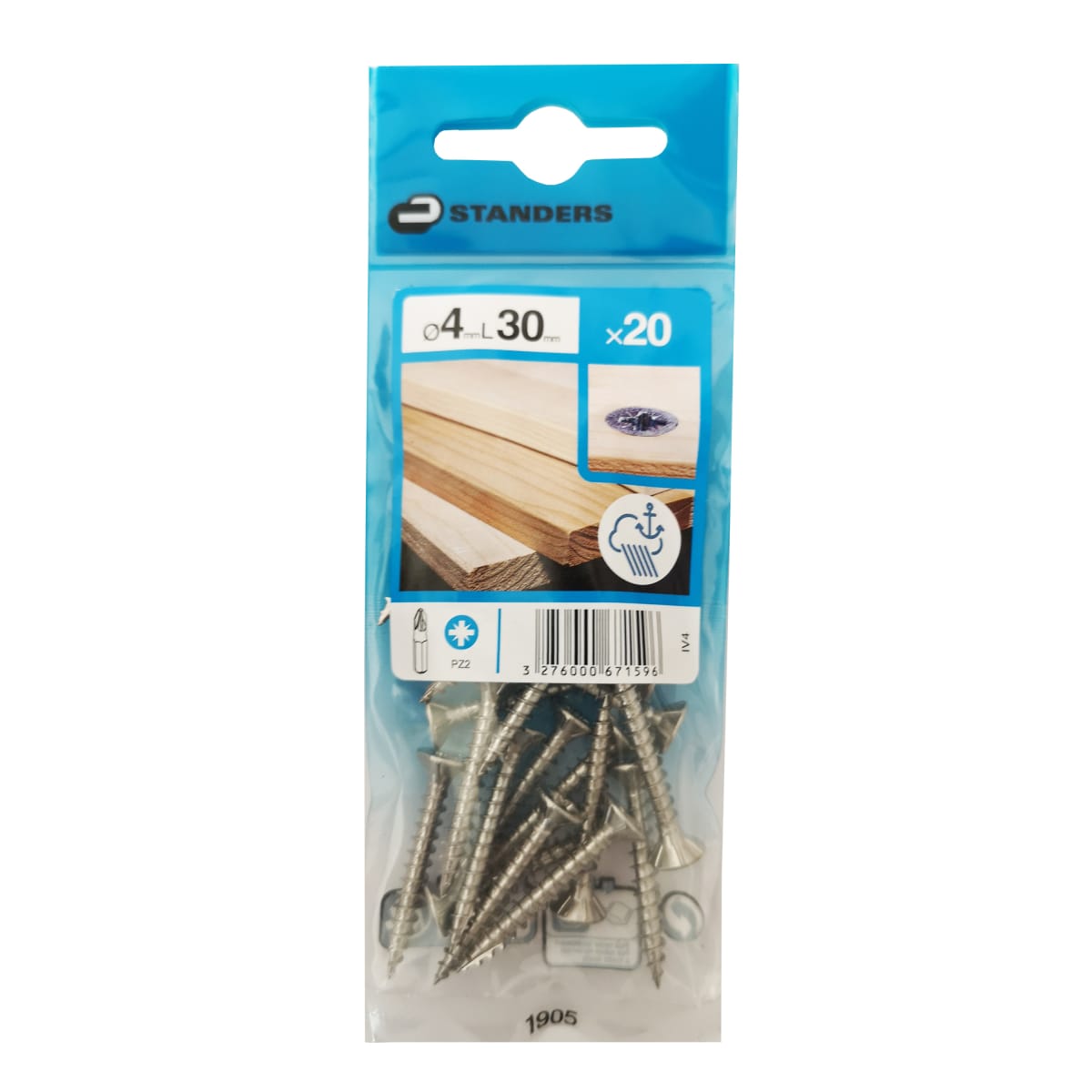 Stainless steel countersunk head wood screws 4x30 mm, 20 pcs.