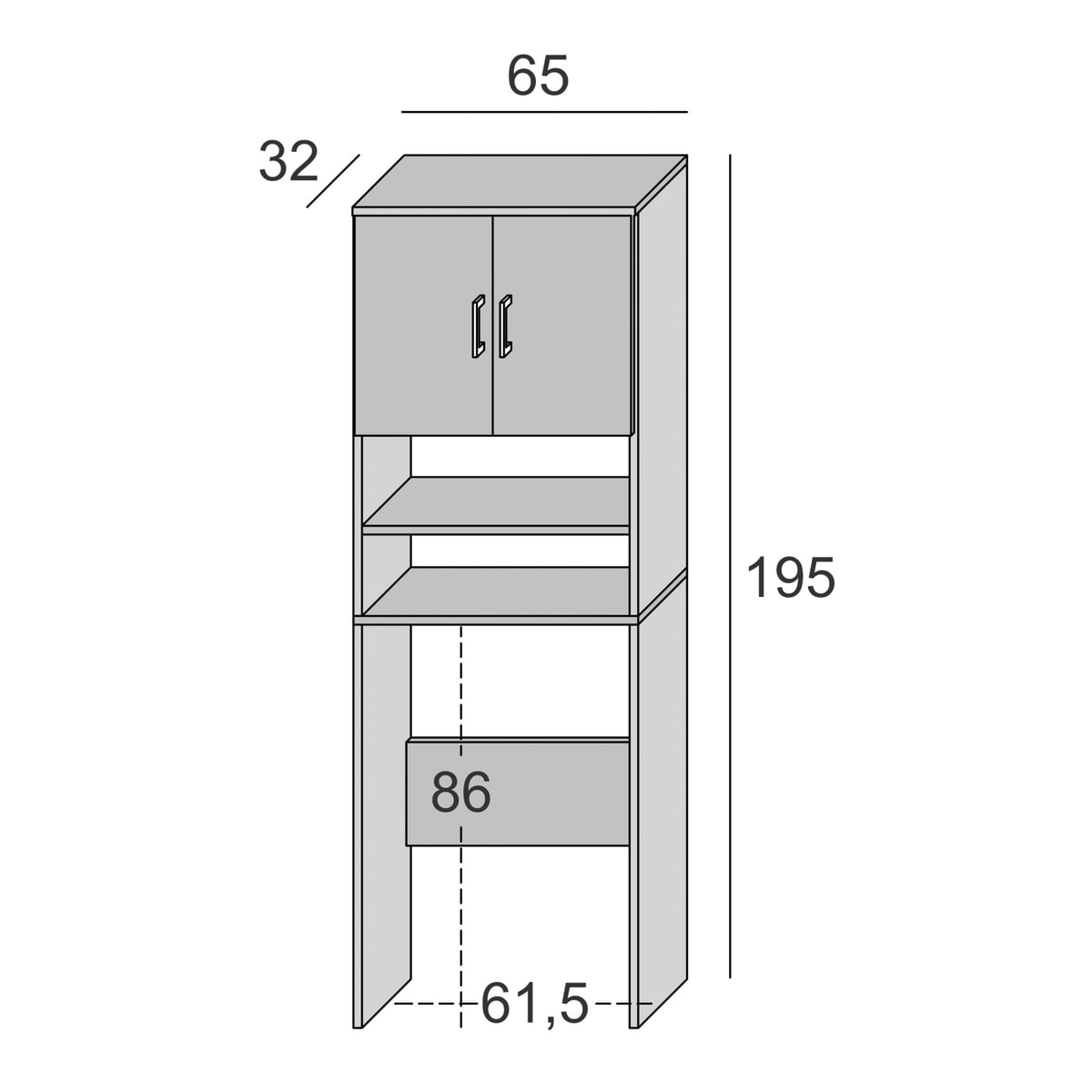 MOBILE PER LAVATRICE CON 2 MENSOLE E 2 ANTE L65xP32x195H BIANCO