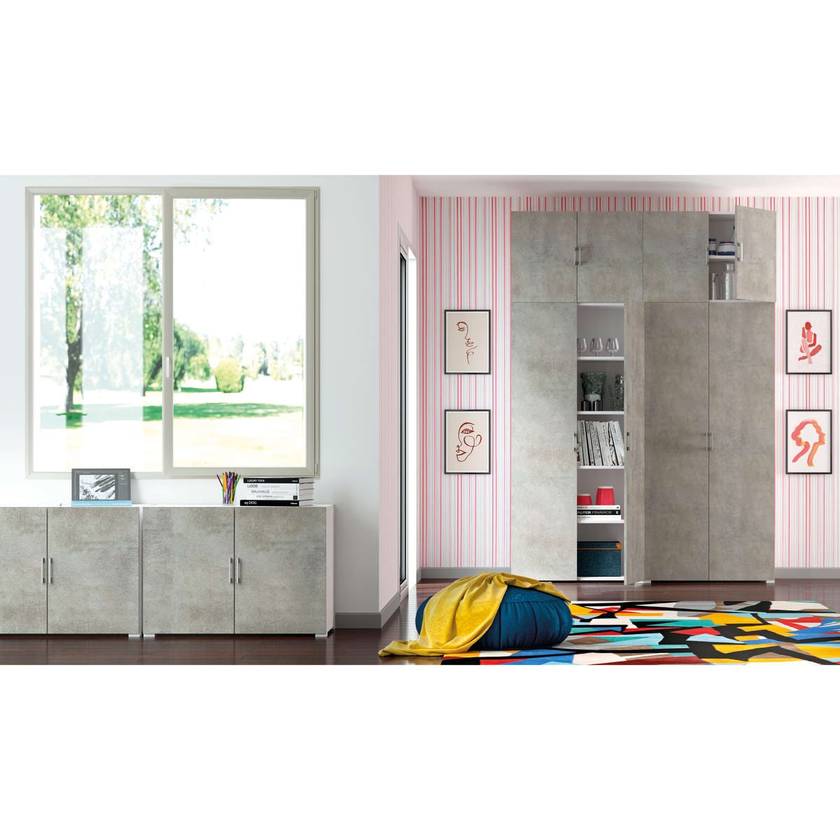 Bricocenter MODULAR WARDROBE IN KIT W90 D45 H195 WHITE CEMENT DOORS