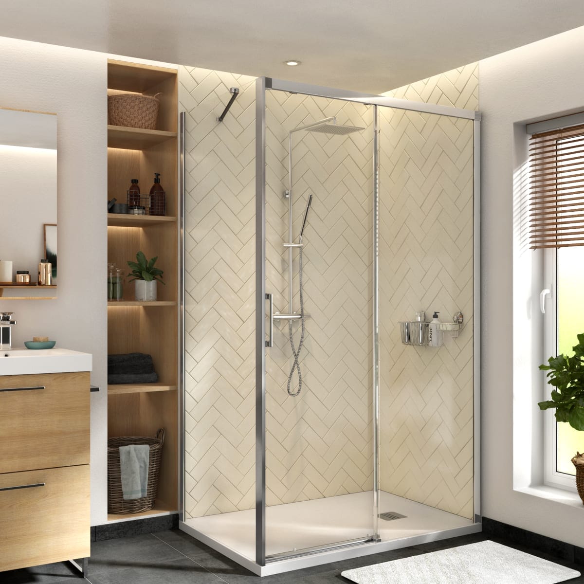 Bricocenter SLIDING DOOR REMIX SENSEA L 120 H 195 CM CLEAR GLASS 8 MM CHROME