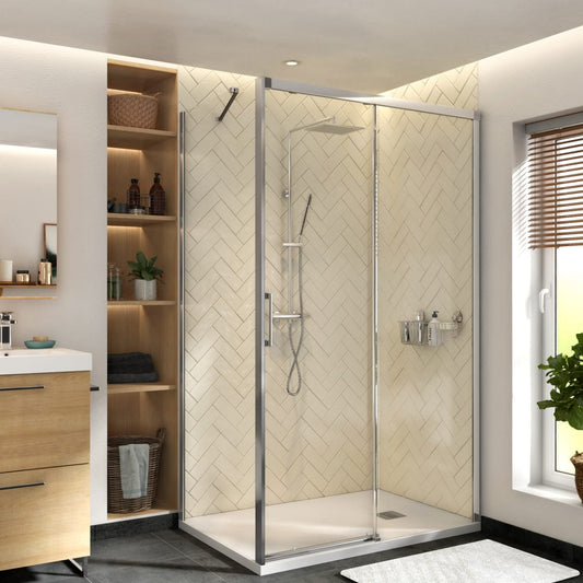 Bricocenter SLIDING DOOR REMIX SENSEA L 120 H 195 CM CLEAR GLASS 8 MM CHROME