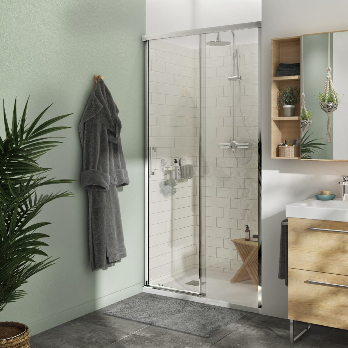 Bricocenter SLIDING DOOR REMIX SENSEA L 120 H 195 CM CLEAR GLASS 8 MM CHROME
