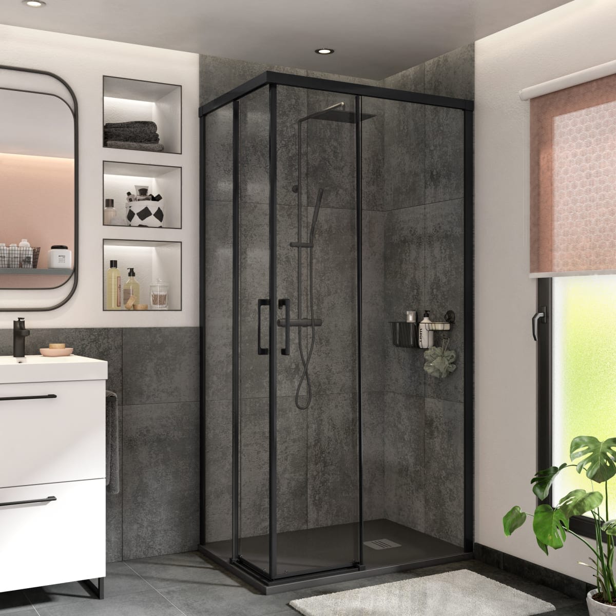 Bricocenter RECTANGULAR SHOWER STALL REMIX SENSEA L 80 X 100 H 195 CM GLASS 6 MM CLEAR BLACK