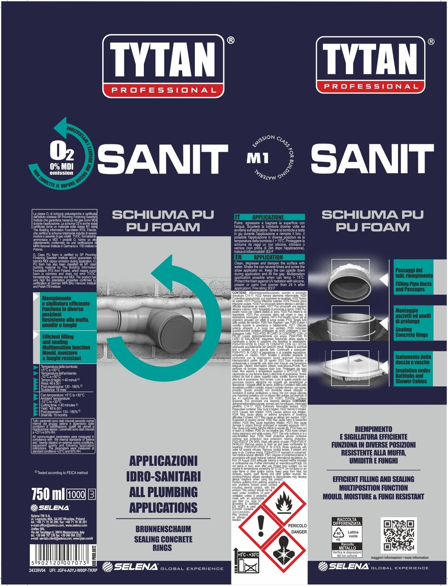 Bricocenter POLYURETHANE FOAM FILLING HYDROSANITARY MULTI-POSITION STRAW ERGO TYTAN 750ML