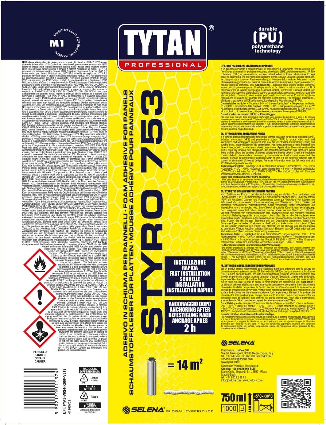 Bricocenter POLYURETHANE FOAM ADHESIVE INSULATION PANELS FOR STYRO GUN 753 TYTAN 750ML