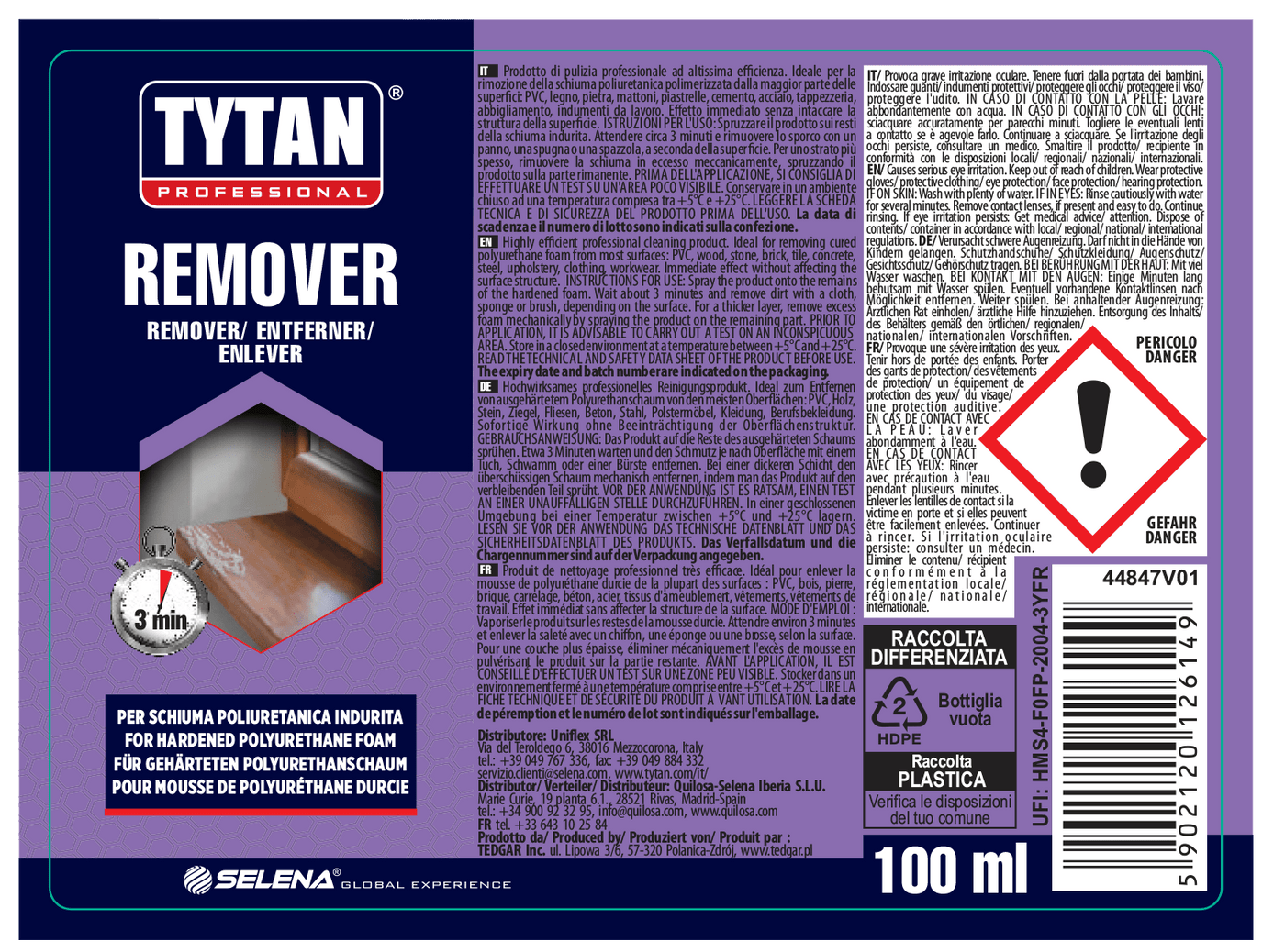 Bricocenter TYTAN REMOVER MULTI-SURFACE HARDENED POLYURETHANE FOAM CLEANER 100ML