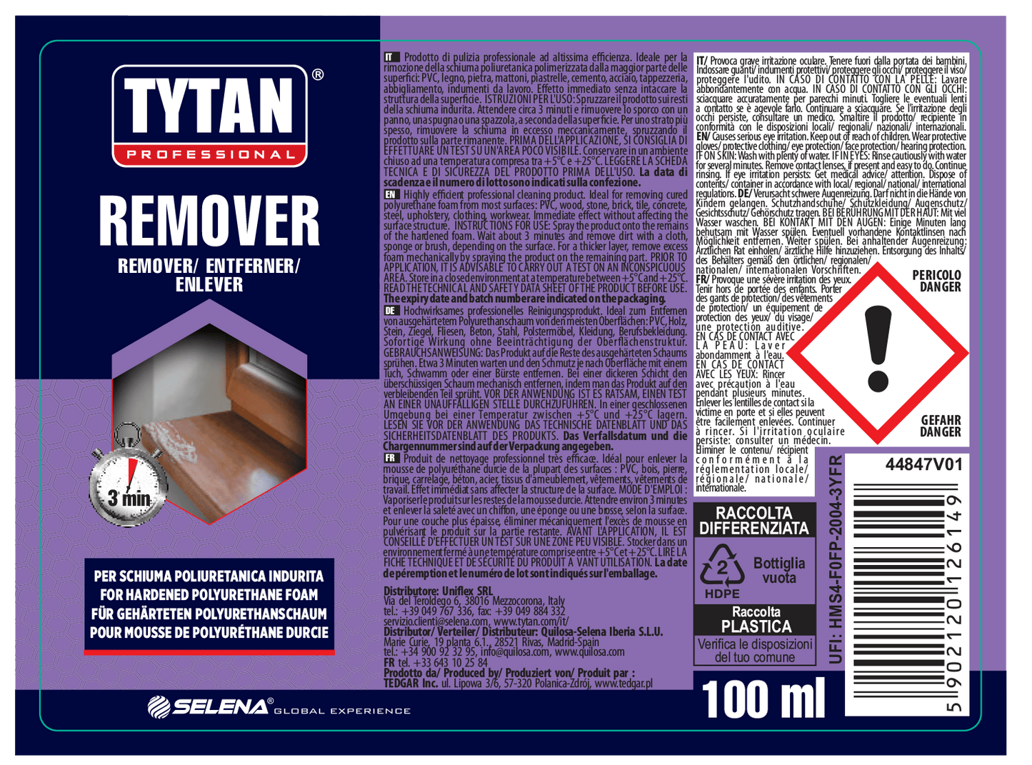 Bricocenter TYTAN REMOVER MULTI-SURFACE HARDENED POLYURETHANE FOAM CLEANER 100ML