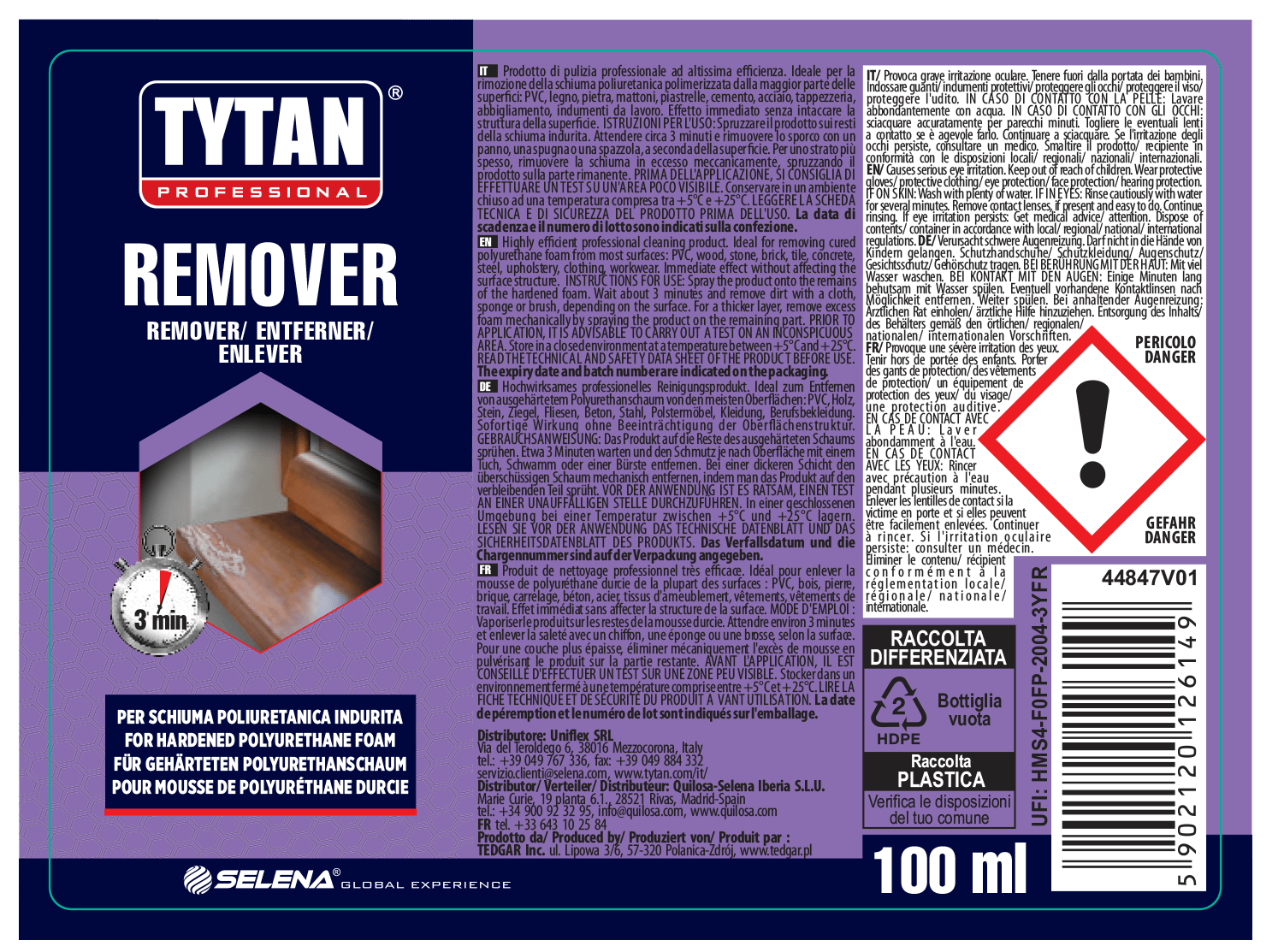 Bricocenter TYTAN REMOVER MULTI-SURFACE HARDENED POLYURETHANE FOAM CLEANER 100ML