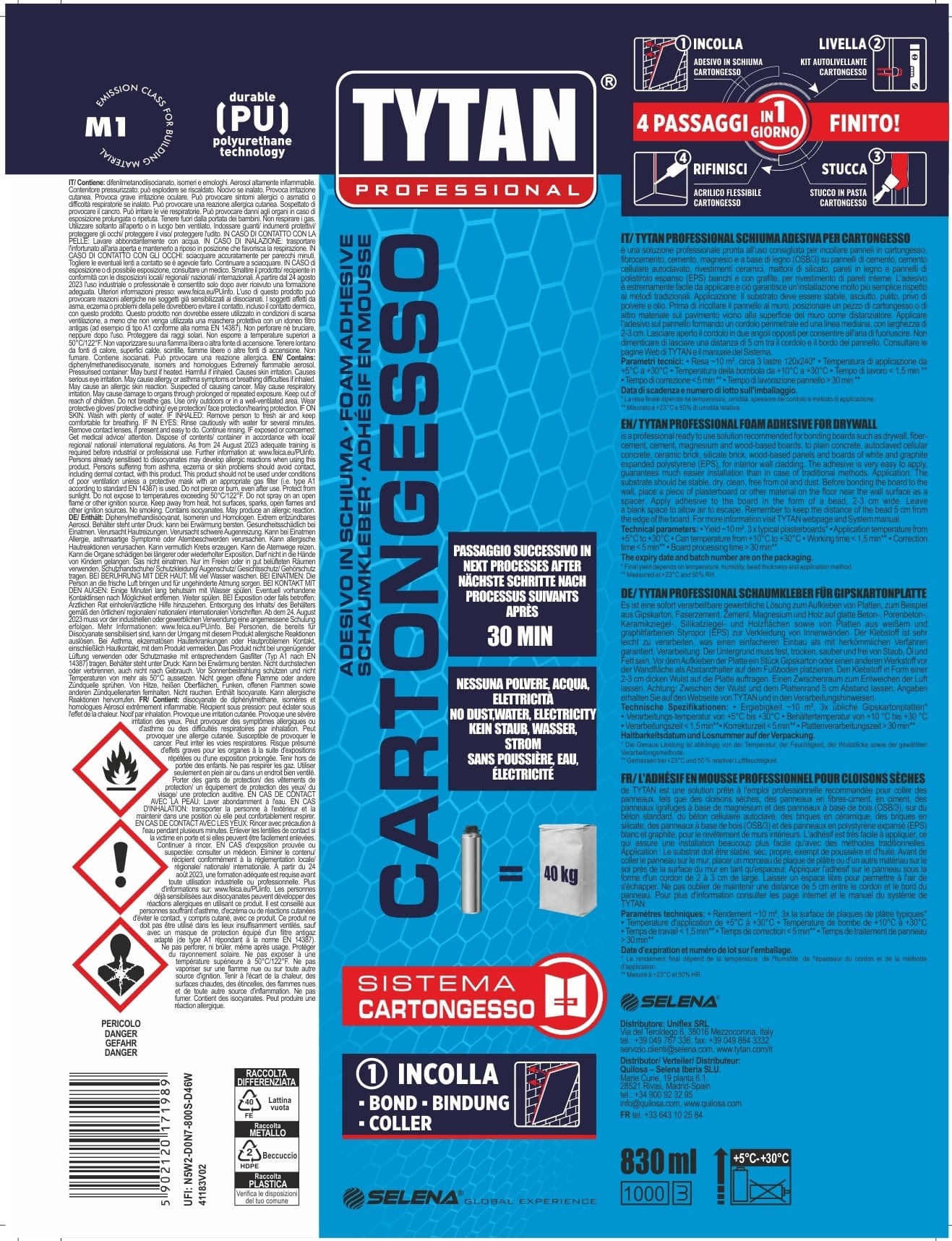 Bricocenter POLYURETHANE FOAM ADHESIVE PLASTERBOARD FIBROCEM. WOOD FIBER FOR TYTAN GUN 830ML