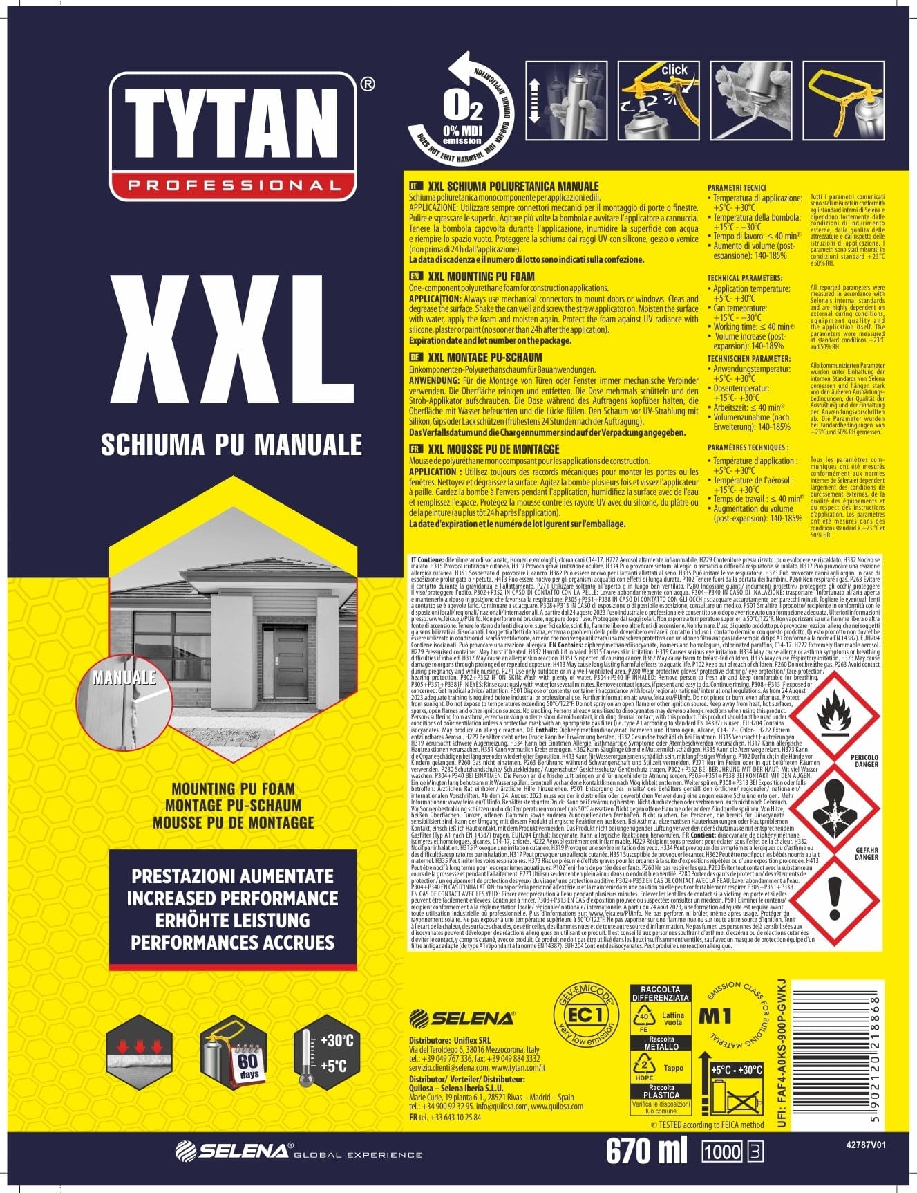 Bricocenter BI PACK SCHIUMA POLIURETANICA DA RIEMPIMENTO MULTIUSO CON CANNUCCIA XXL TYTAN 670ML