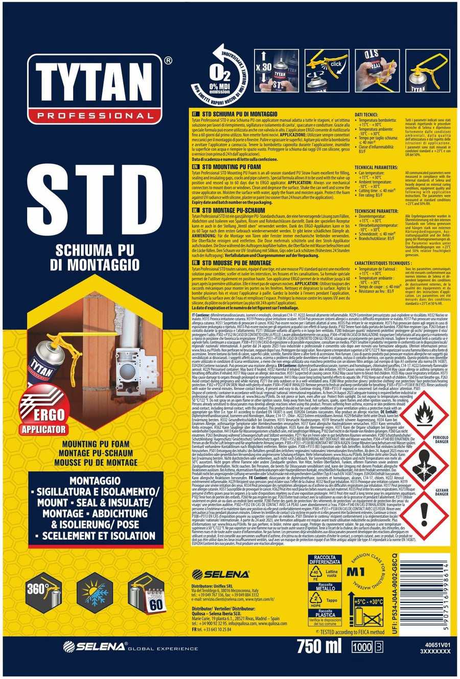Bricocenter ERGO STD TYTAN STRAW MULTI-PURPOSE FILLING POLYURETHANE FOAM 750ML