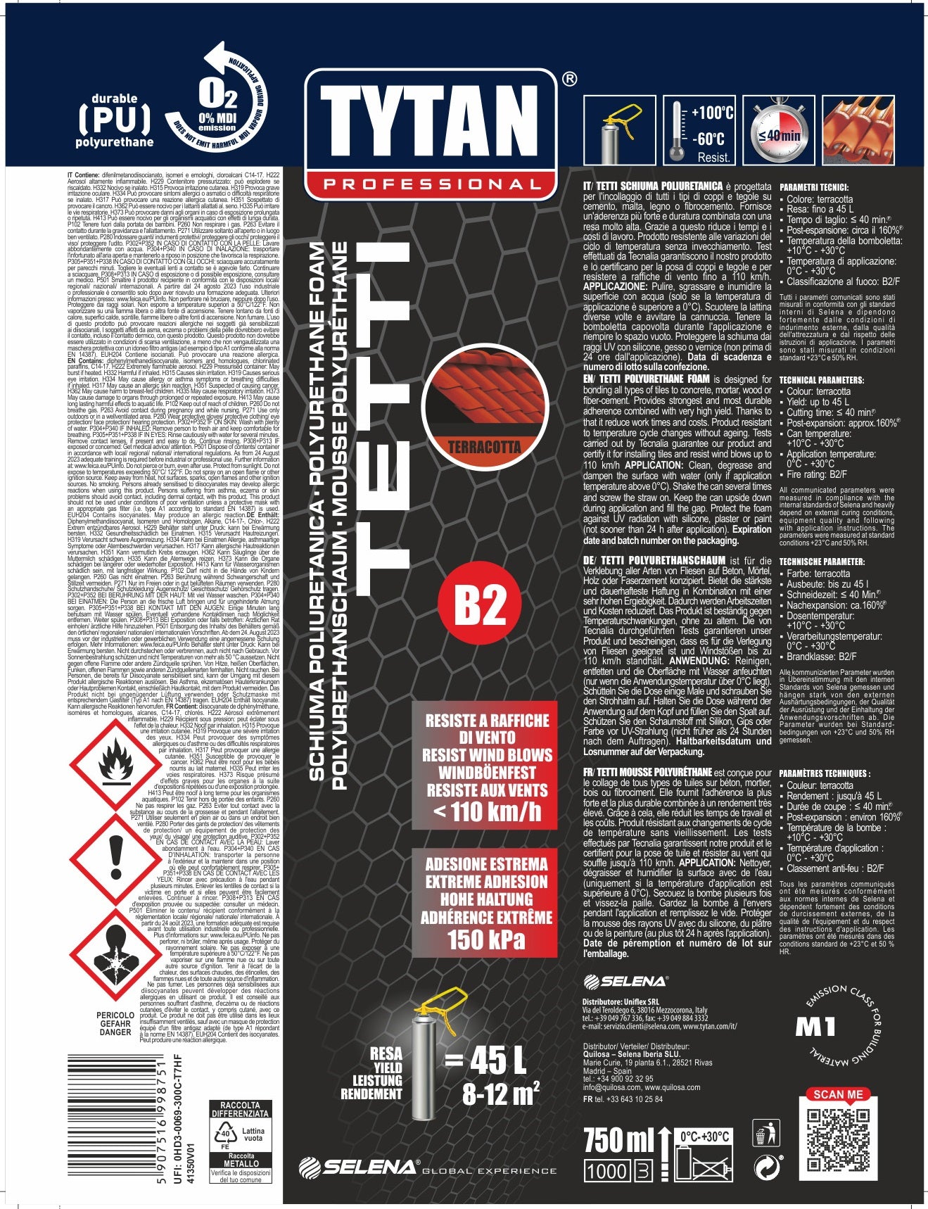 ADHESIVE POLYURETHANE FOAM ROOFS AND TILES B2 RED WITH STRAW ERGO ROOFS TYTAN 750ML