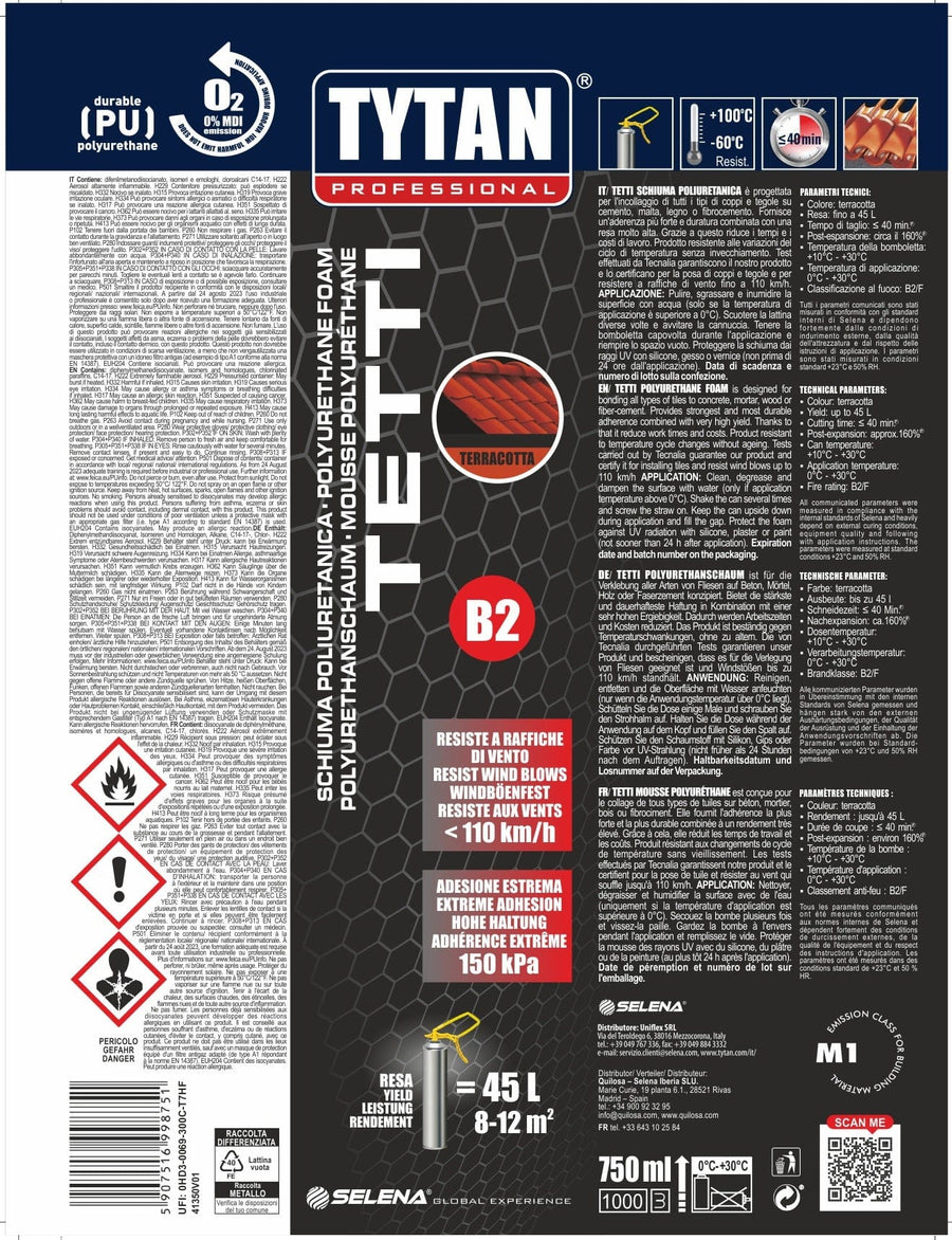 Bricocenter ADHESIVE POLYURETHANE FOAM ROOFS AND TILES B2 RED WITH STRAW ERGO ROOFS TYTAN 750ML