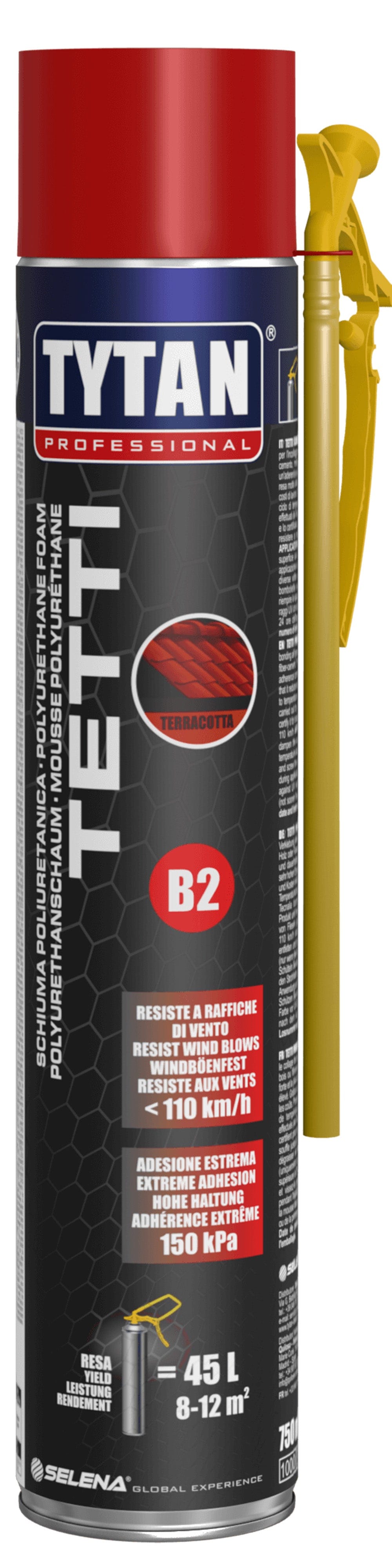 Bricocenter ADHESIVE POLYURETHANE FOAM ROOFS AND TILES B2 RED WITH STRAW ERGO ROOFS TYTAN 750ML