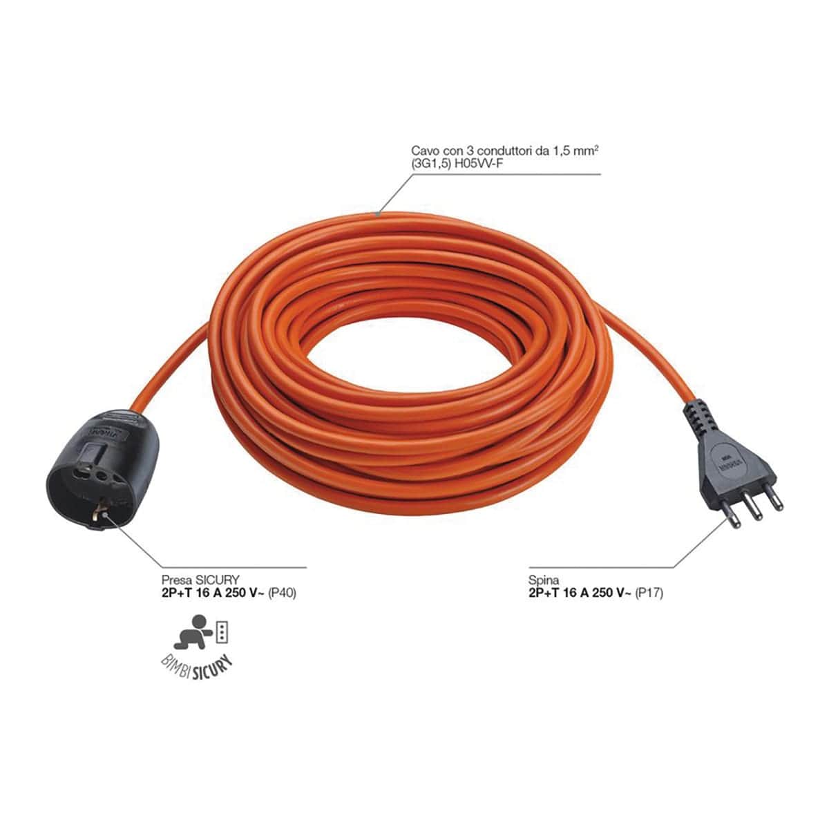 Bricocenter PROLUNGA 30m 3G1,5S17 UNIVERSALE ARANCIO