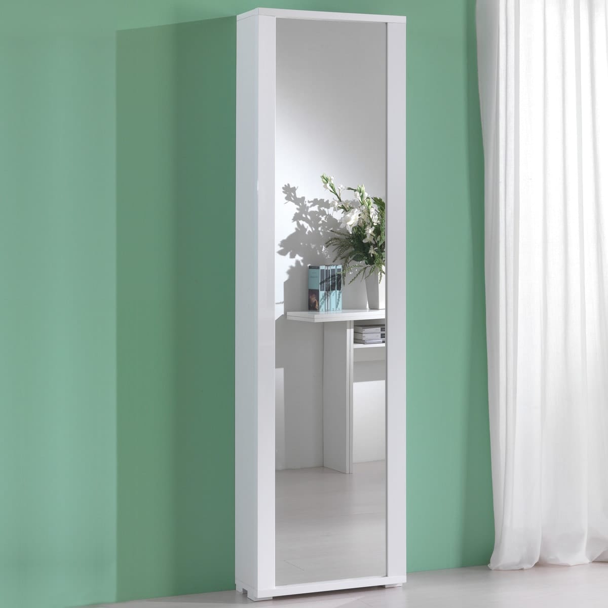 Bricocenter SCARPIERA ANTA SPECCHIO CON CORNICE 14 PAIA L50xP31xH182CM IN LEGNO MELAMINICO BIANCO
