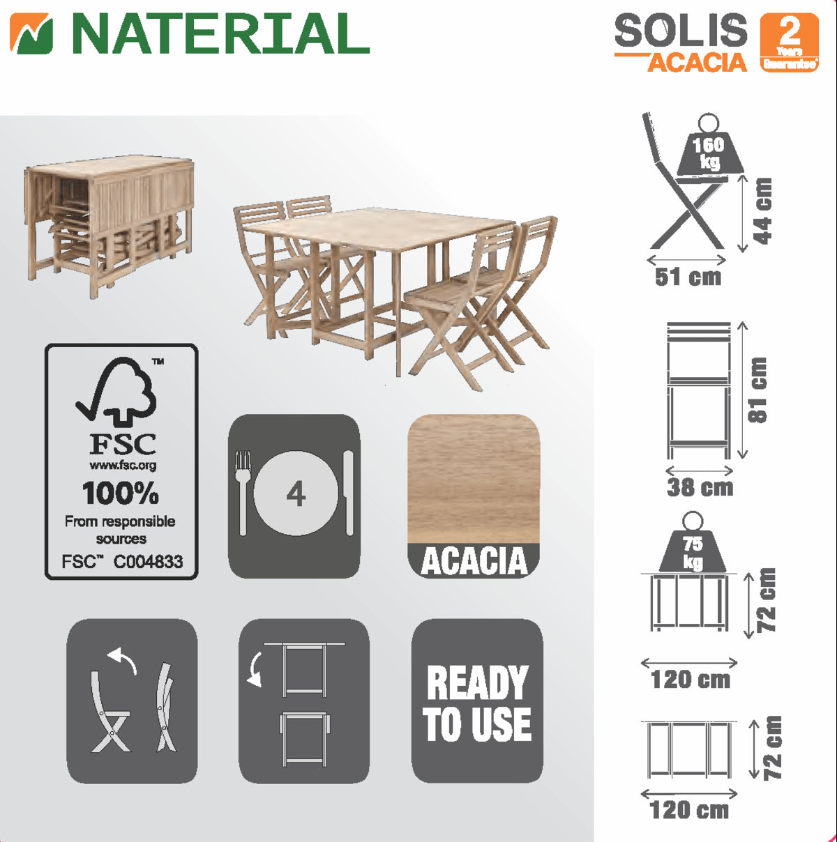 BALCONY SET NATERIAL SOLIS Table with 4 chairs