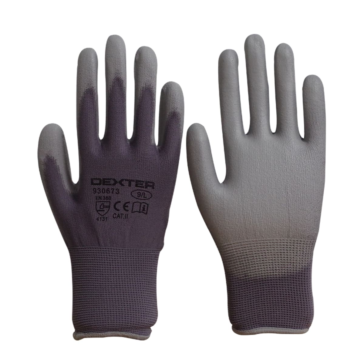 DEXTER NYLON GLOVES WITH POLYURETHANE COATING, SIZE 9, L, 5 PAIRS