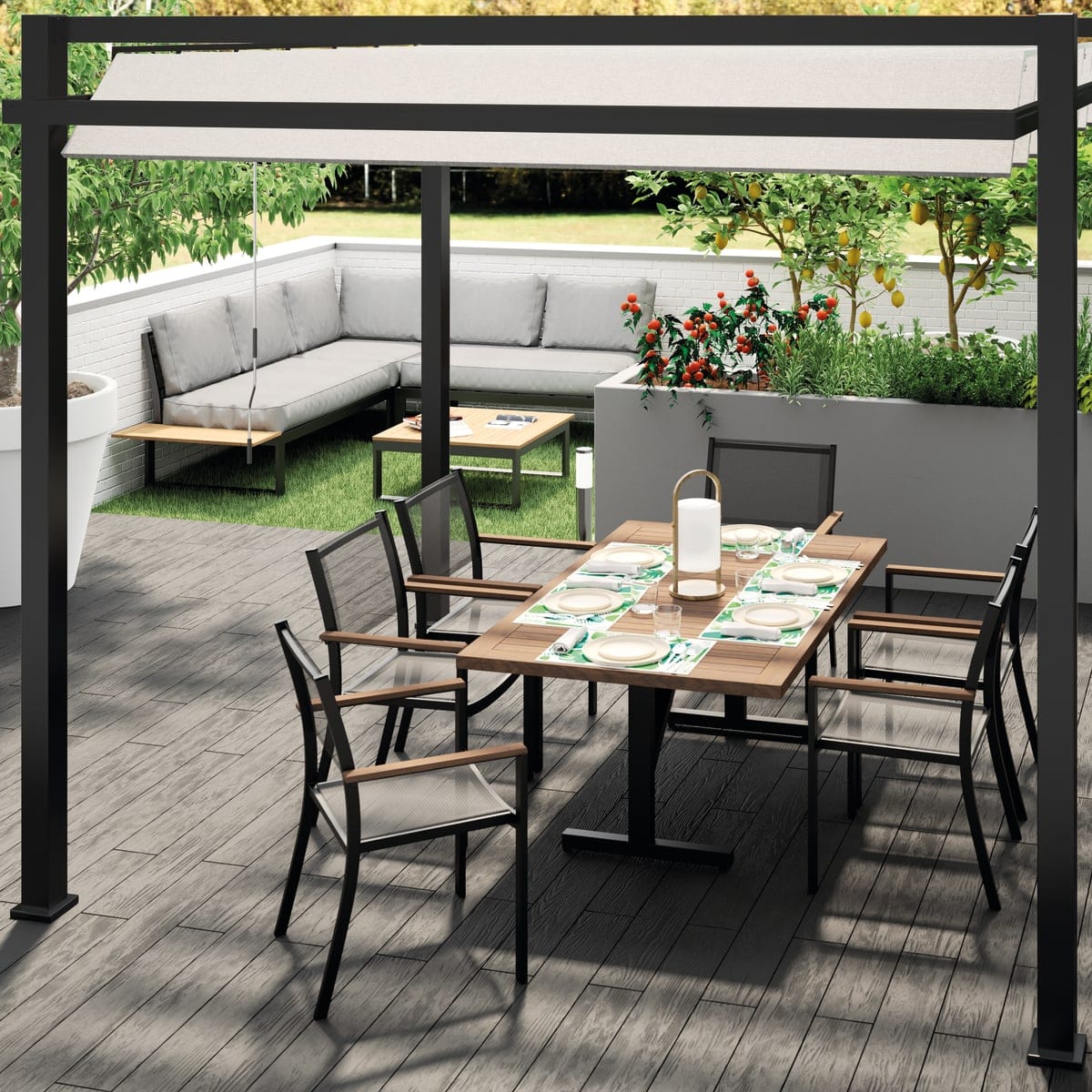 Bricocenter ELYSIA NAZALIAL - aluminium pergola textile anthracite cover 3.1X3.5 M