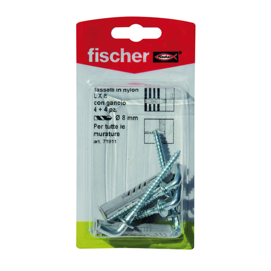TASSELLI FISCHER UX DIAM 8 X 50 MM CON GANCIO CORTO, 4 PEZZI