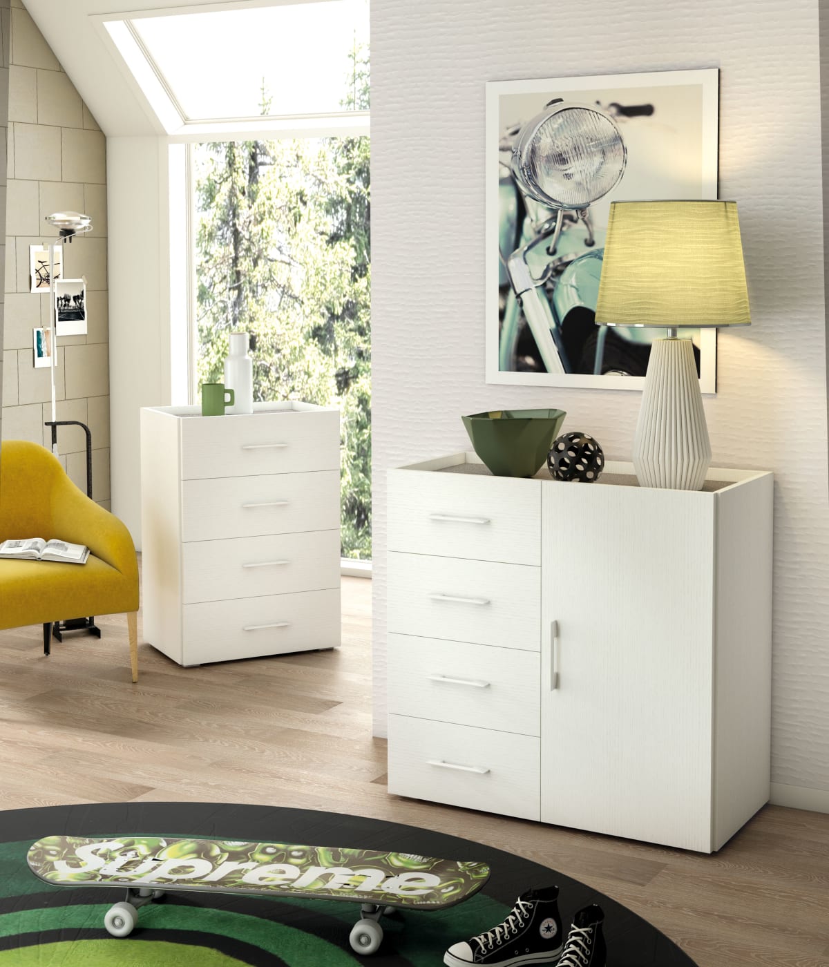 drawer cabinet 4 drawers w60xd40xh87cm in white melamine wood