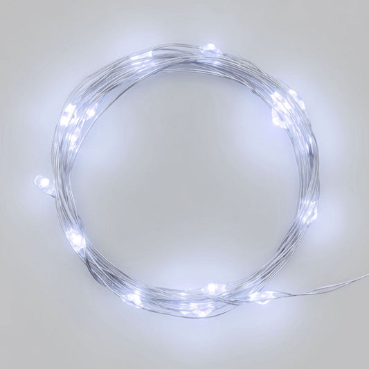 Bricocenter LINEAR CHAIN 10M 100 MICROLED WHITE D.1.5MM BATTERY OPERATED INDOOR USE METAL CABLE SILVER