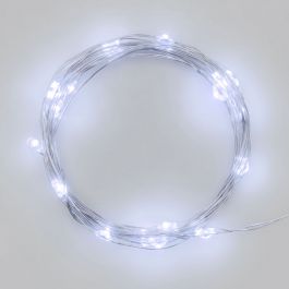 LINEAR CHAIN 10M 100 MICROLED WHITE D.1.5MM BATTERY OPERATED INDOOR USE METAL CABLE SILVER