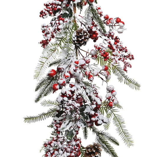 Bricocenter SNOWY GARLAND WITH RED BERRIES L180CM