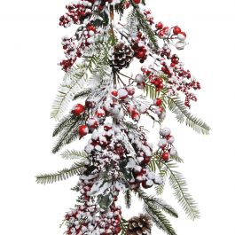 SNOWY GARLAND WITH RED BERRIES L180CM